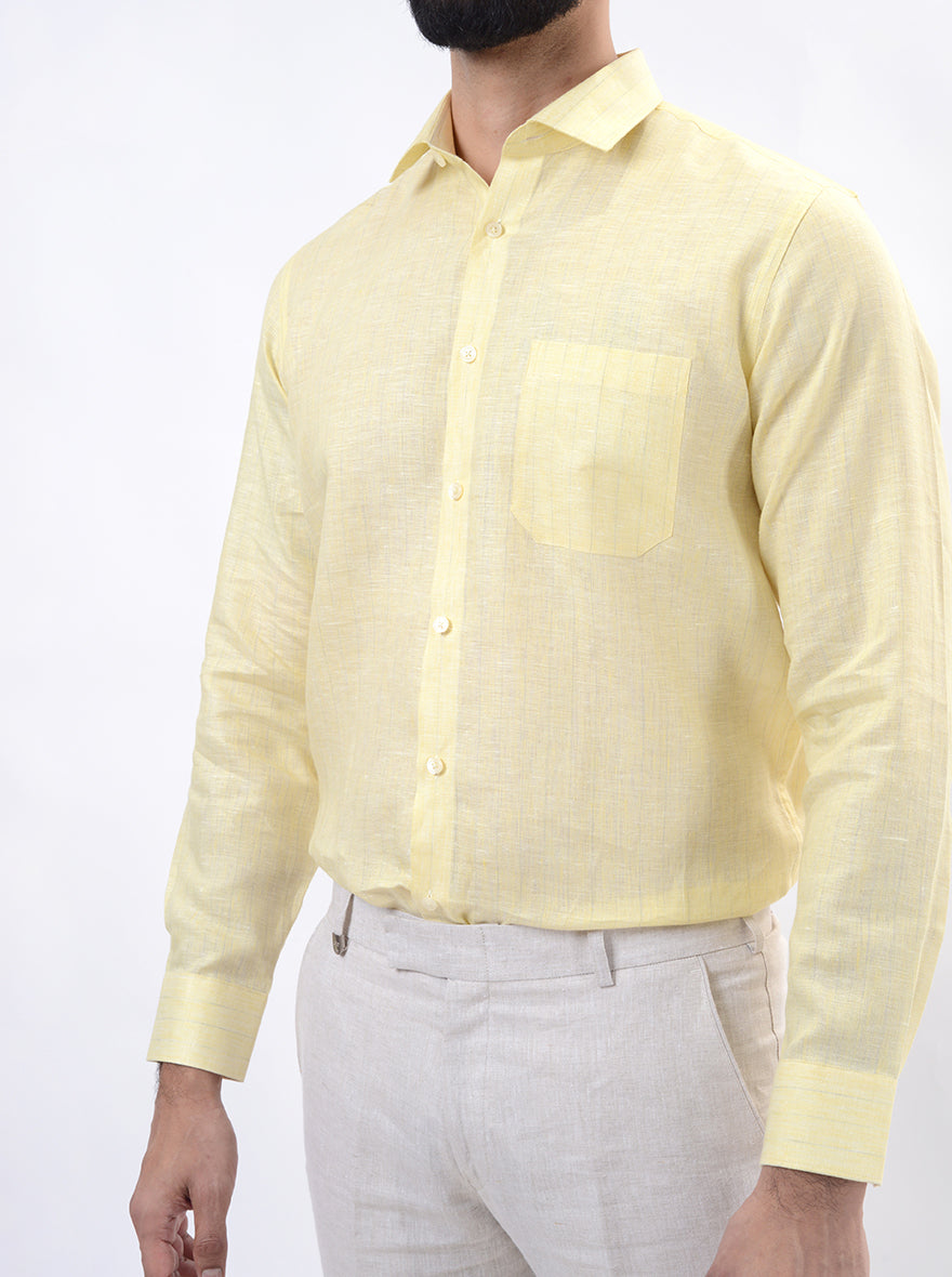 Yellow Striped Regular Fit Formal Shirt | JadeBlue