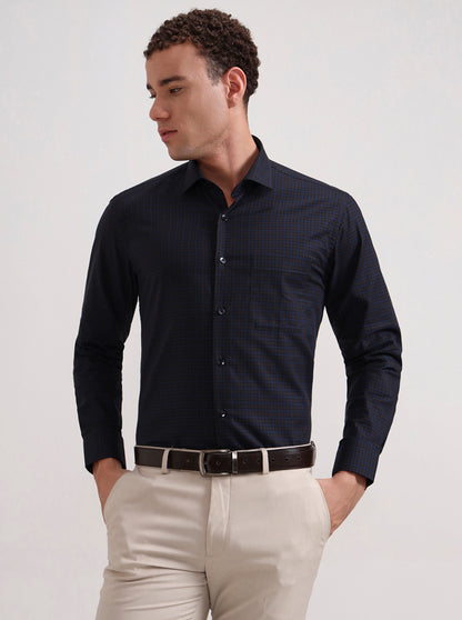 Blue Checked Slim Fit Formal Shirt | Metal