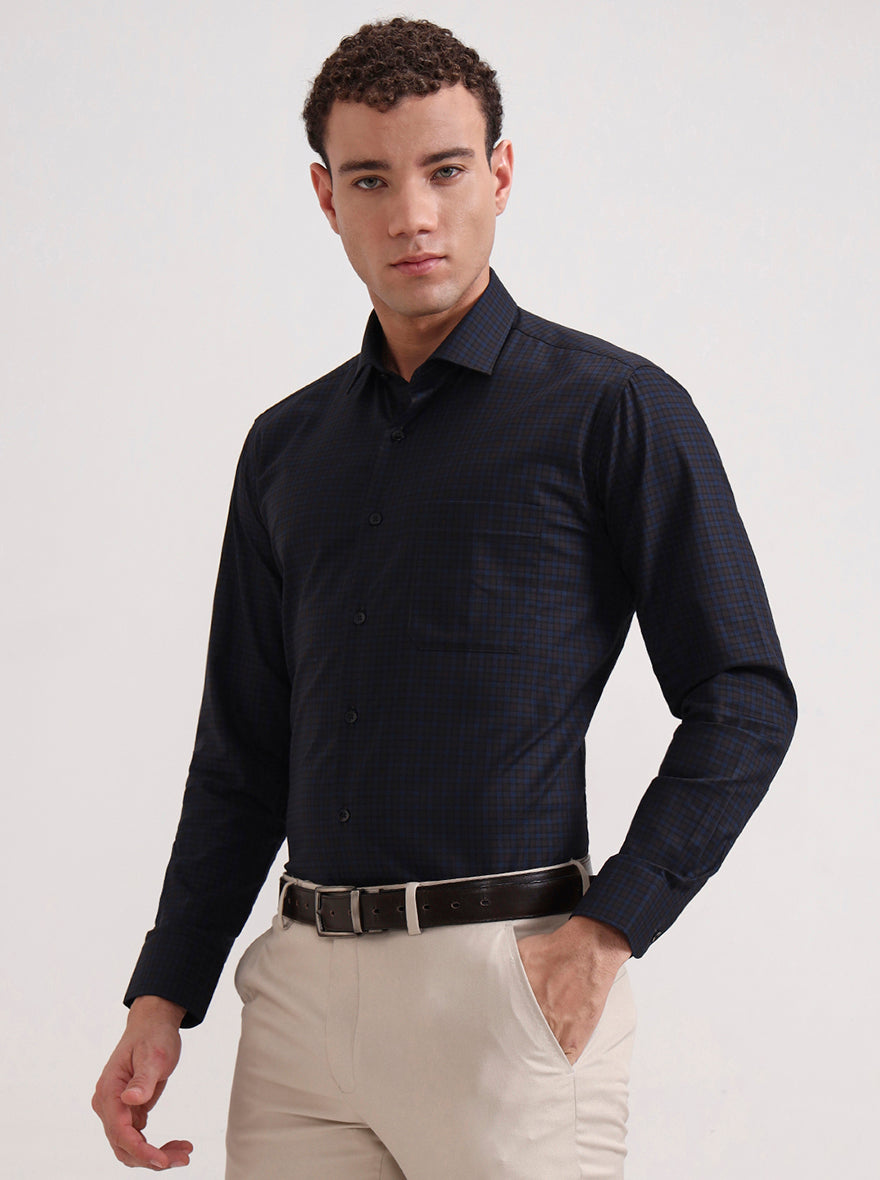 Blue Checked Slim Fit Formal Shirt | Metal