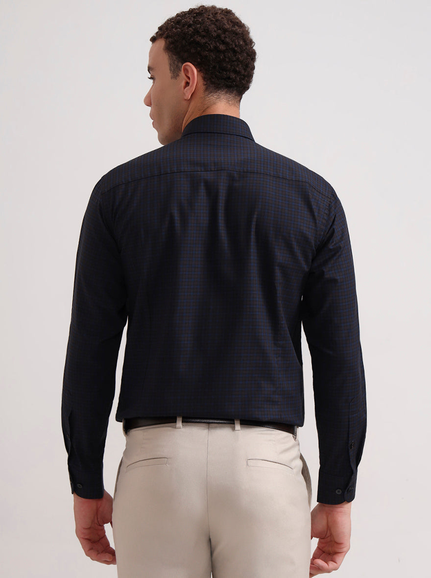 Blue Checked Slim Fit Formal Shirt | Metal
