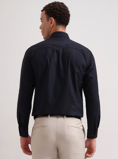 Blue Checked Slim Fit Formal Shirt | Metal