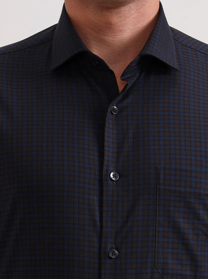 Blue Checked Slim Fit Formal Shirt | Metal