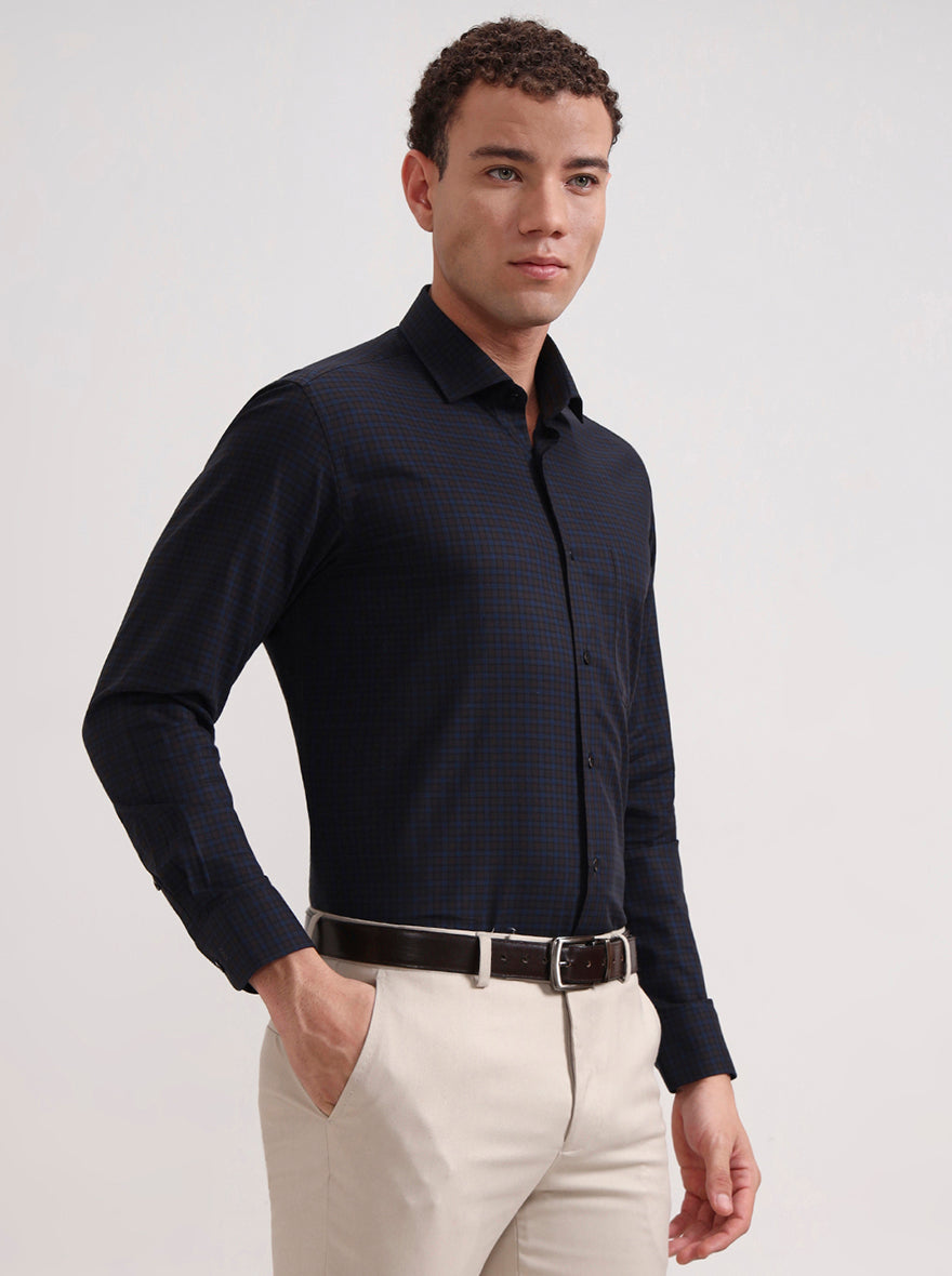 Blue Checked Slim Fit Formal Shirt | Metal