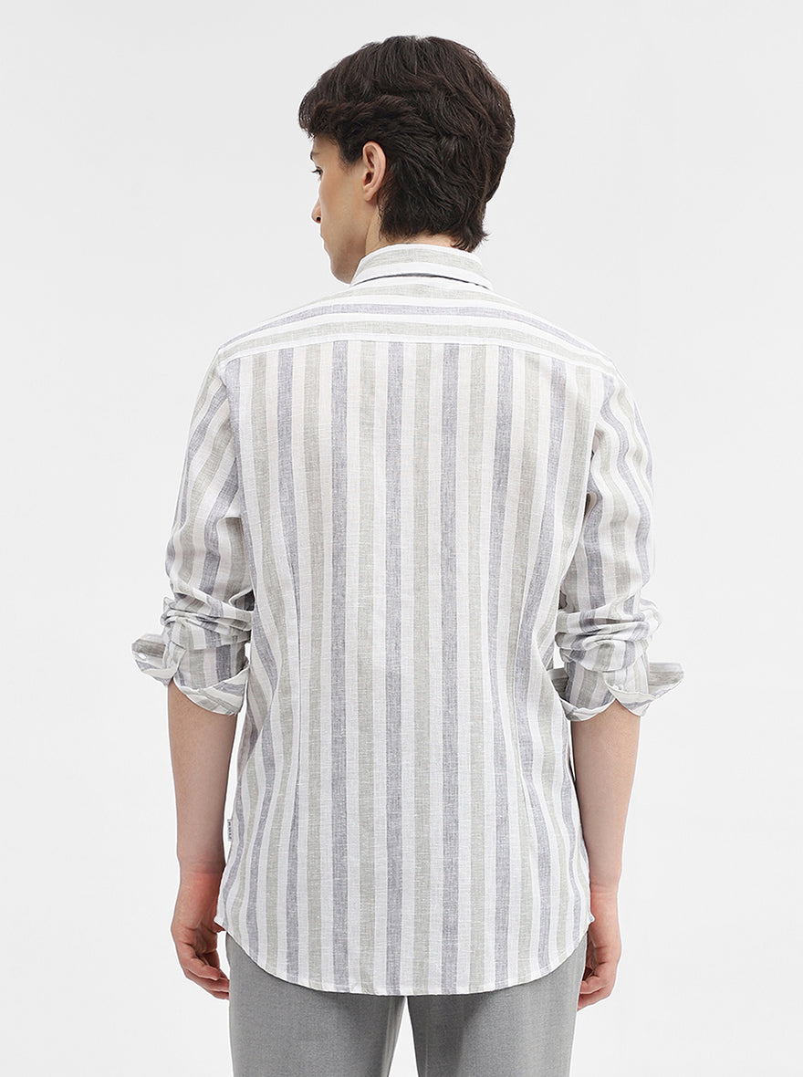 Grey & White Striped Slim Fit Casual Shirt | JadeBlue
