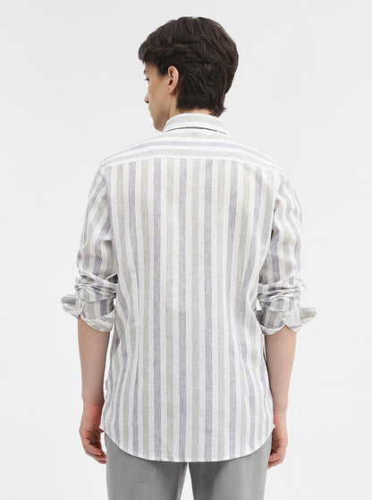 Grey & White Striped Slim Fit Casual Shirt | JadeBlue