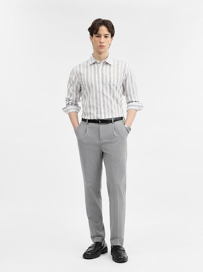 Grey & White Striped Slim Fit Casual Shirt | JadeBlue