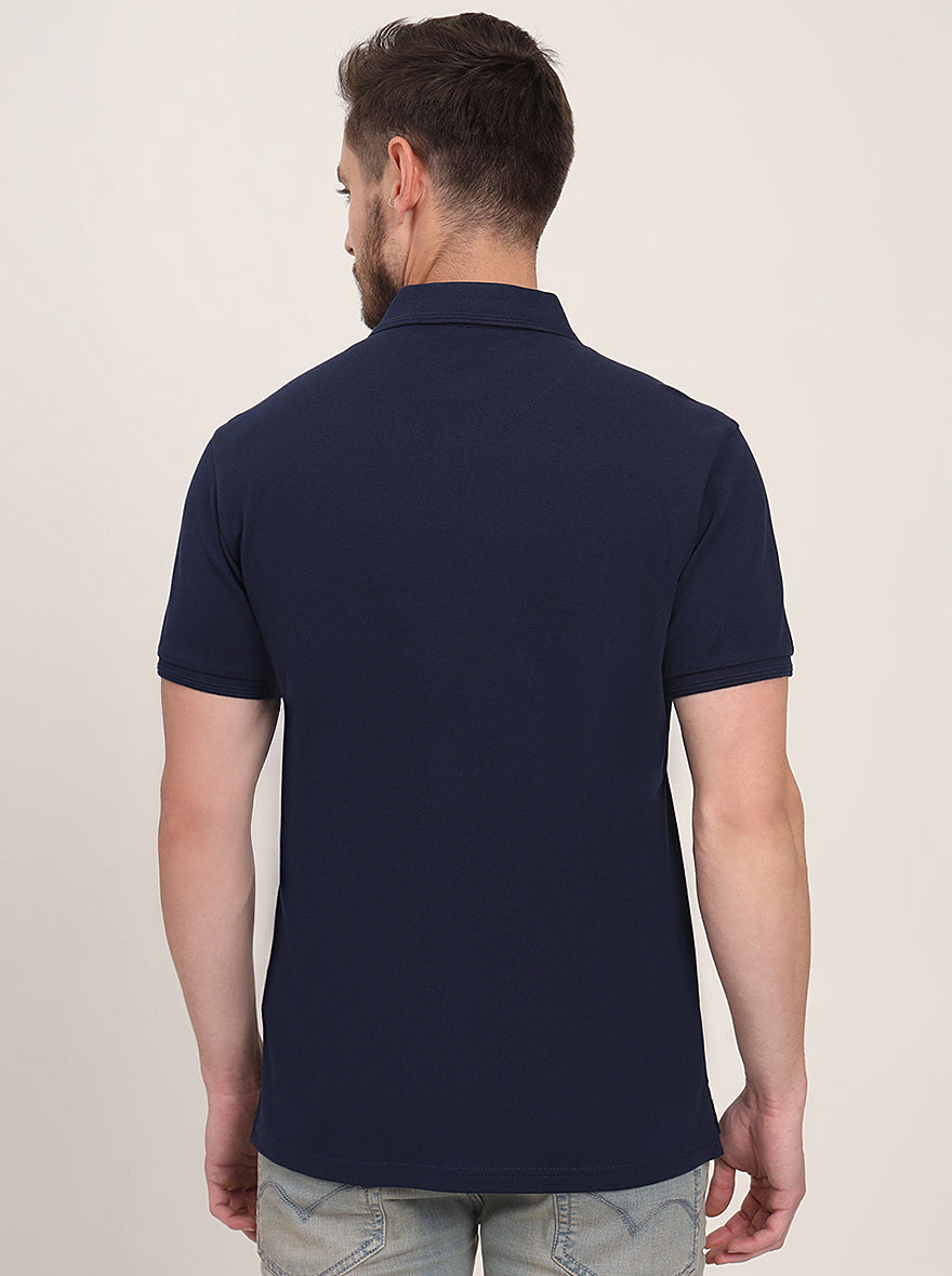 Navy Blue Solid Slim Fit Polo T-Shirt | JadeBlue