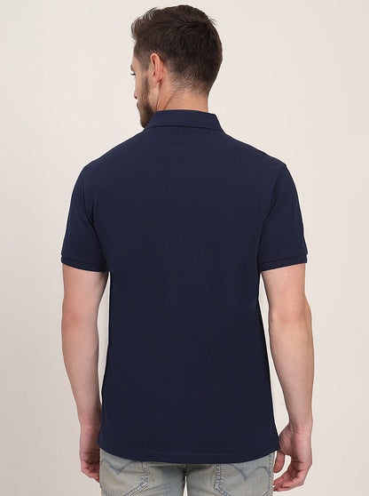 Navy Blue Solid Slim Fit Polo T-Shirt | JadeBlue