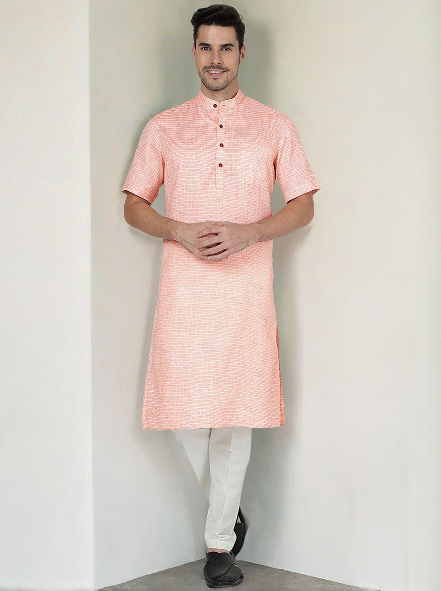 Tangy Orange Striped Regular Fit Modi Kurta | JadeBlue
