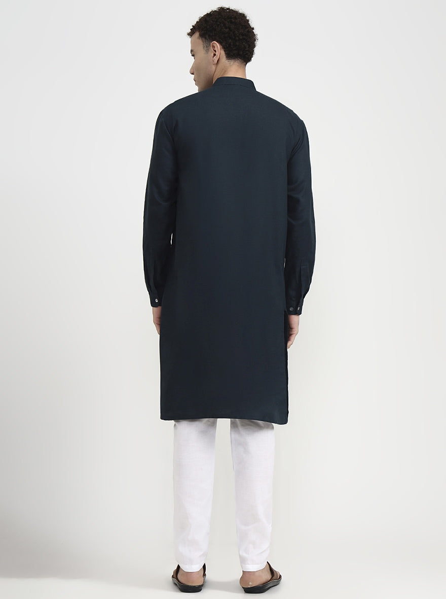 Bottle Green Solid  Modi Kurta | JadeBlue