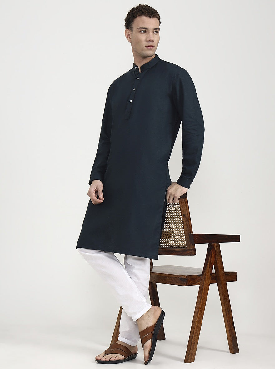 Bottle Green Solid  Modi Kurta | JadeBlue