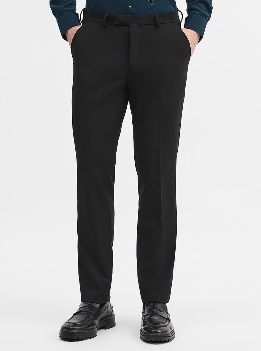 Black Solid Super Slim Fit Formal Trouser | JadeBlue Youth