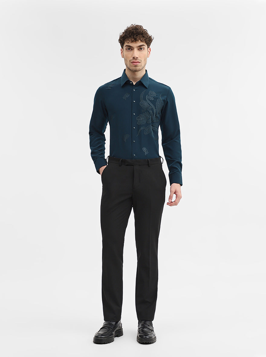 Black Solid Super Slim Fit Formal Trouser | JadeBlue Youth