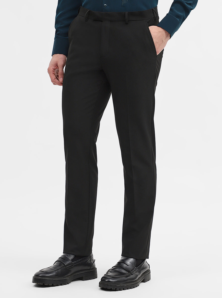 Black Solid Super Slim Fit Formal Trouser | JadeBlue Youth