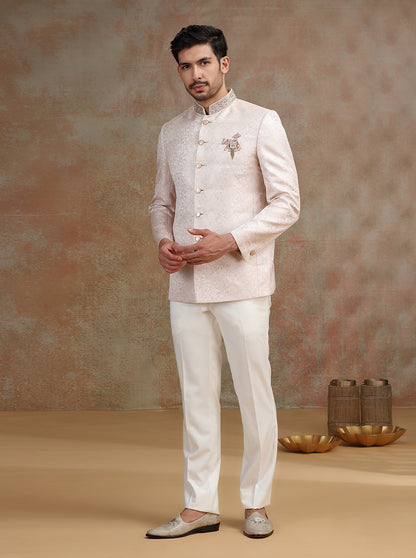 Pink Placement Embroidery Jodhpuri Suit | JB X JB