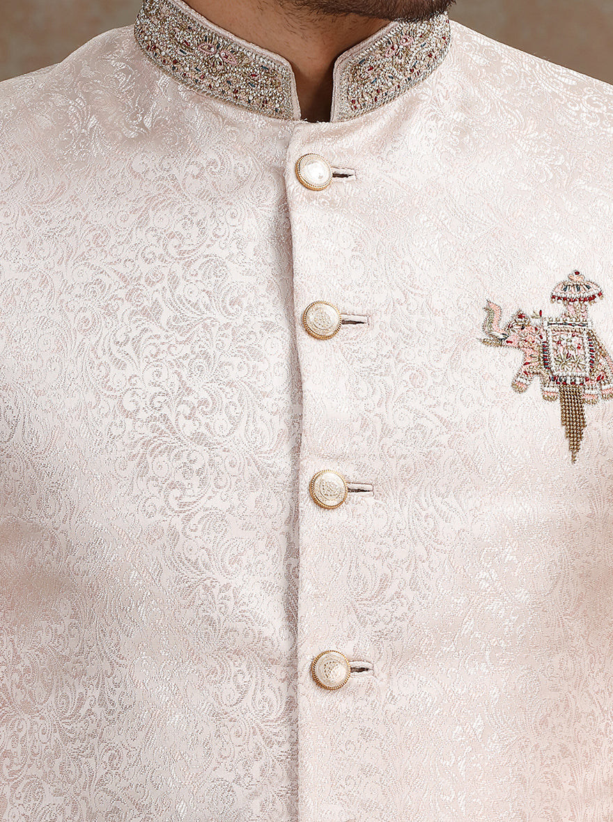 Pink Placement Embroidery Jodhpuri Suit | JB X JB