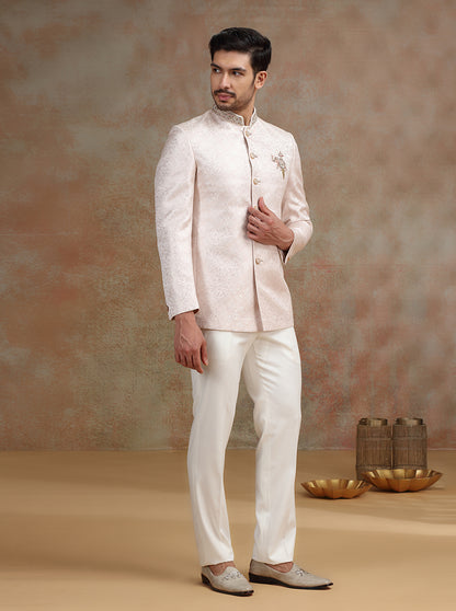 Pink Placement Embroidery Jodhpuri Suit | JB X JB