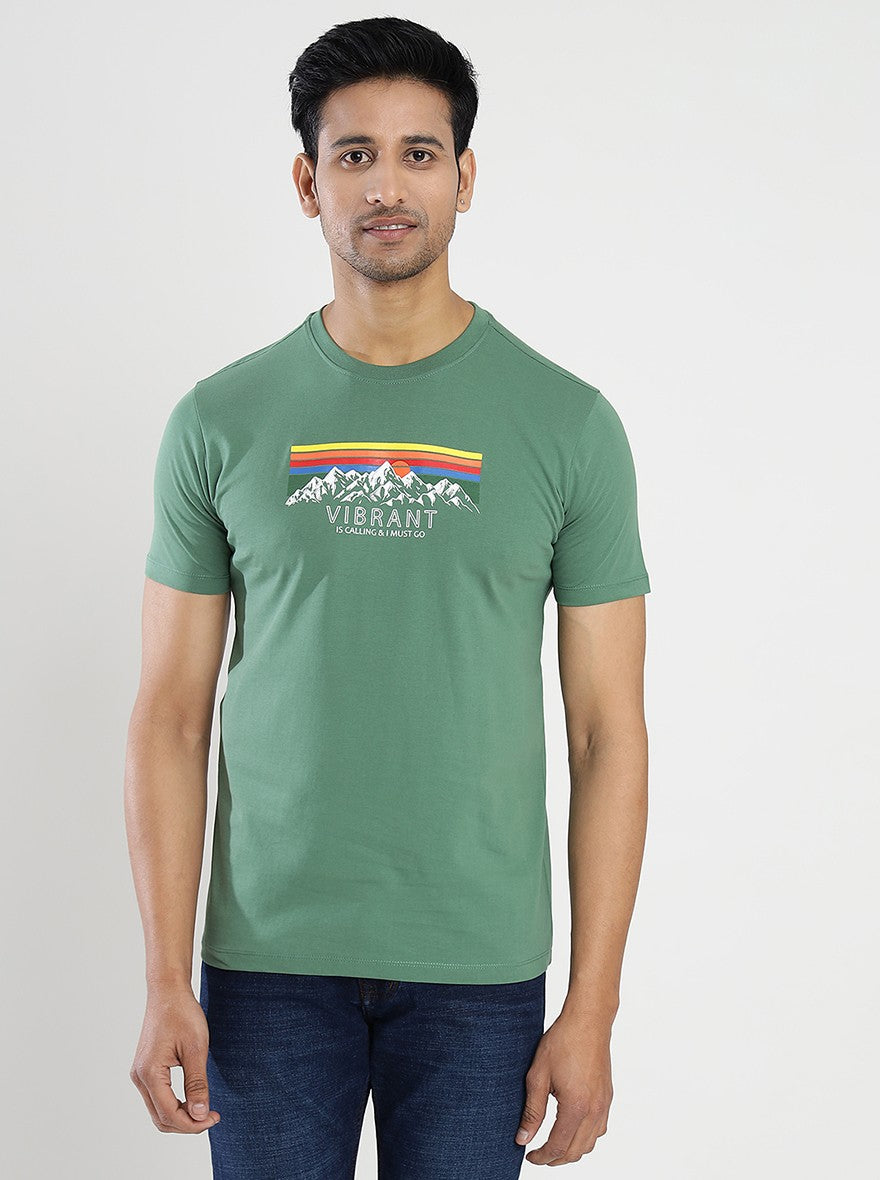 Green Printed Slim Fit T-Shirt | Greenfibre