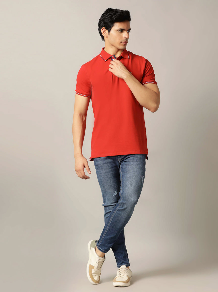 Rust Solid Slim Fit Polo T-Shirt | JadeBlue