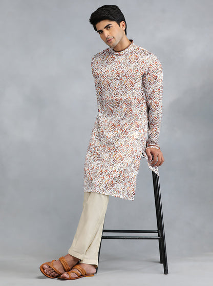 Brown & White Self Design Kurta | The Kurta Company