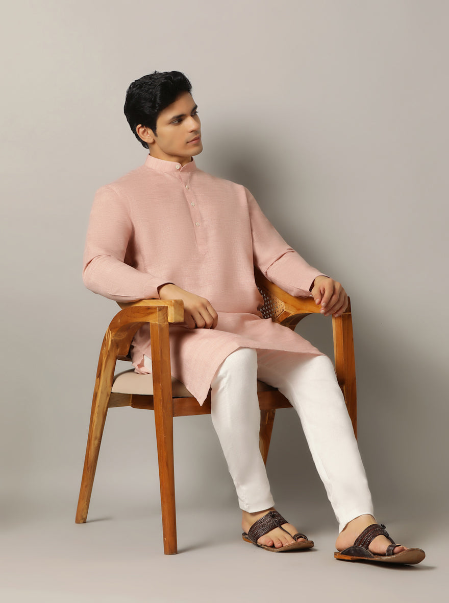 Dusty Pink Solid Regular Fit Modi Kurta | JadeBlue