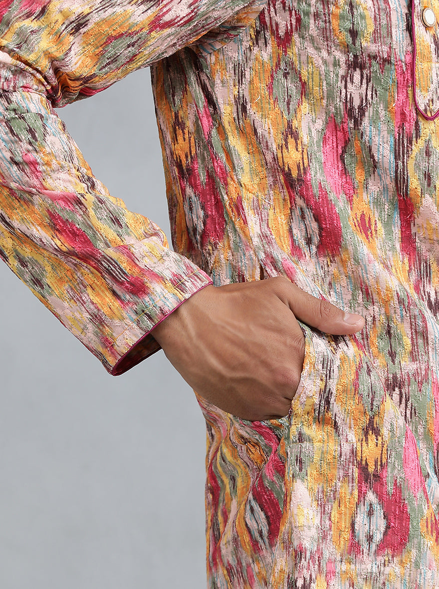 Pink & Yellow Printed Kurta | The Kurta Company