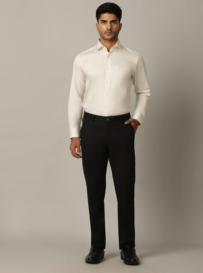 Off White Solid Slim Fit Formal Shirt | Metal