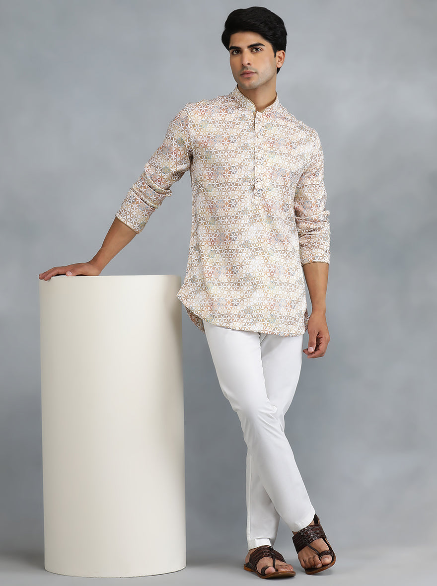 White Brown Self Design Kurta | The Kurta Company