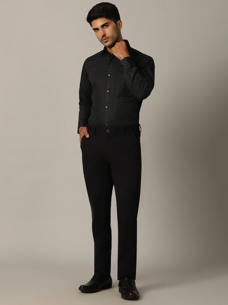 Navy Blue Printed Slim Fit Formal Shirt | Metal