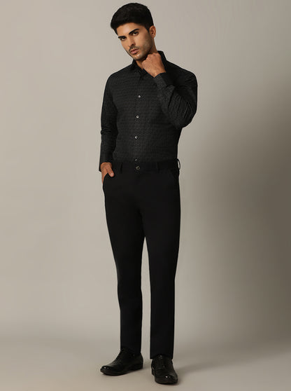 Navy Blue Printed Slim Fit Formal Shirt | Metal