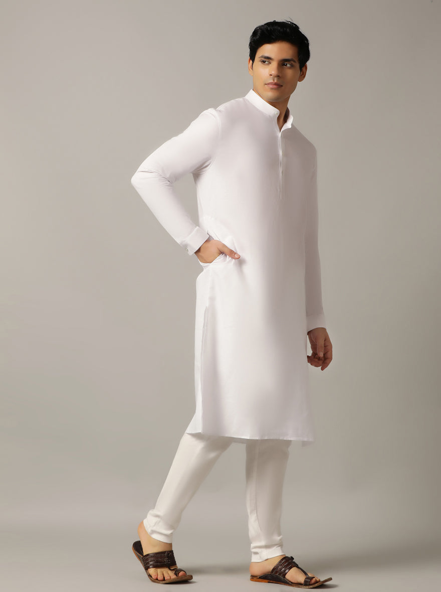 White Solid Regular Fit Modi Kurta | JadeBlue