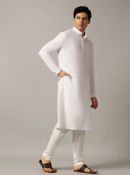 White Solid Regular Fit Modi Kurta | JadeBlue