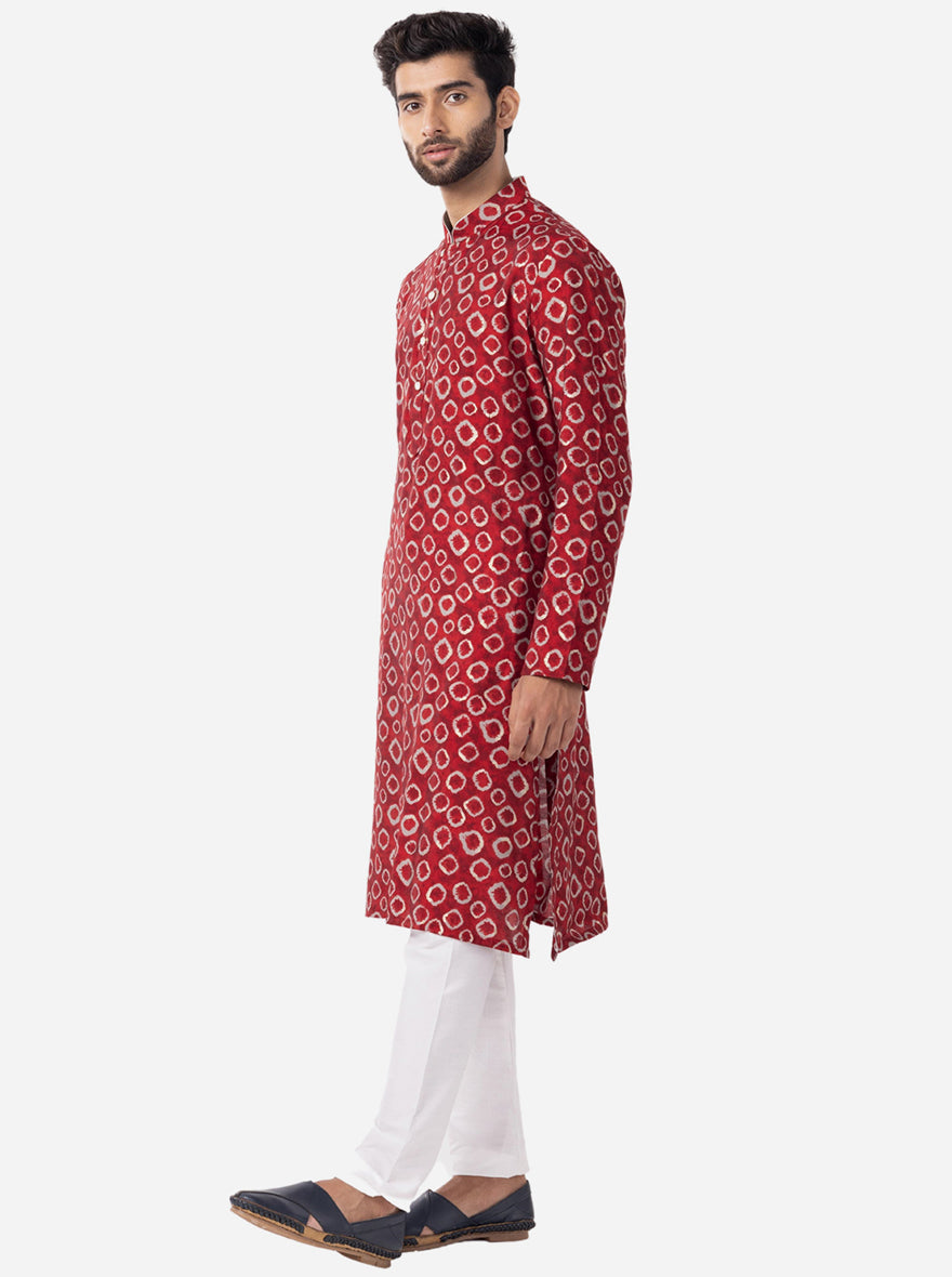 Classic Berry Red Printed Kurta | The Kurta Company