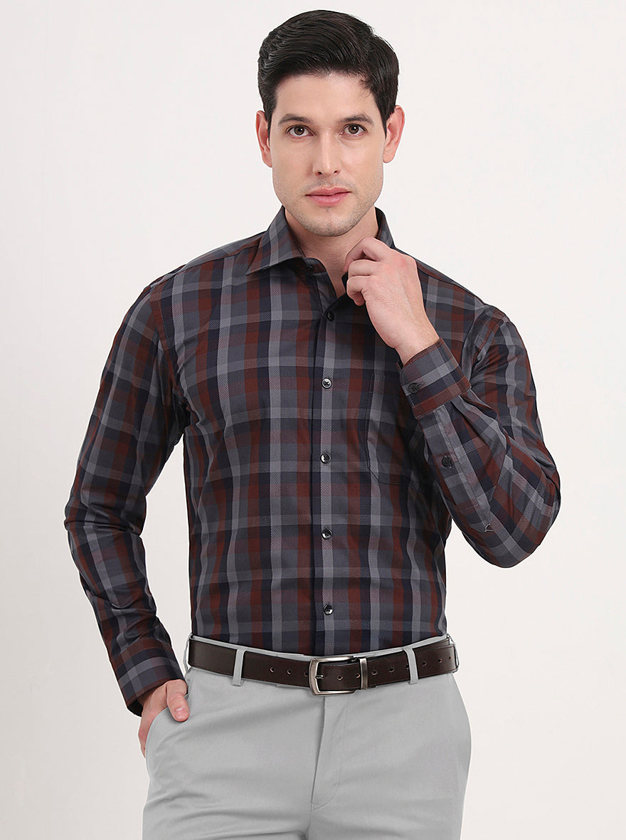 Maroon & Blue Checked Slim Fit Formal Shirt | Metal