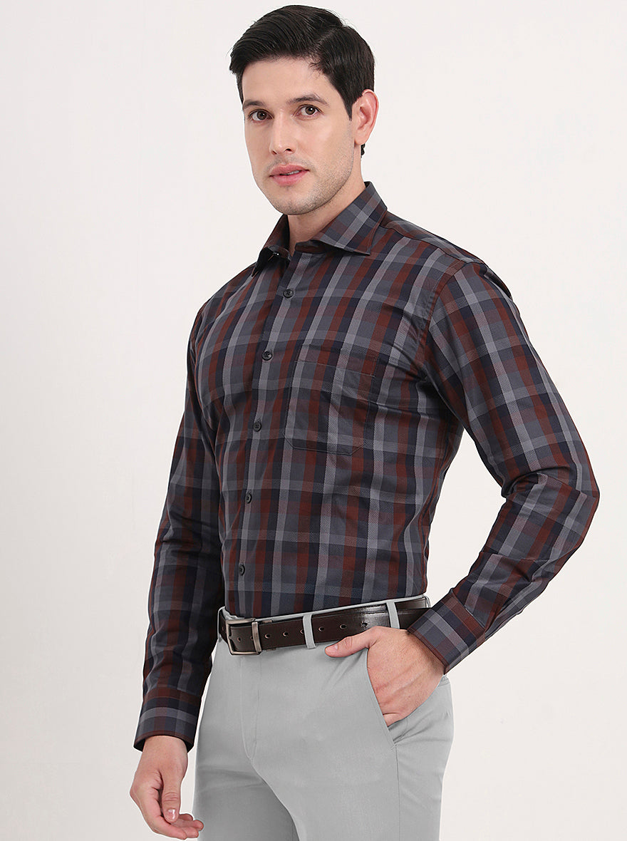 Maroon & Blue Checked Slim Fit Formal Shirt | Metal