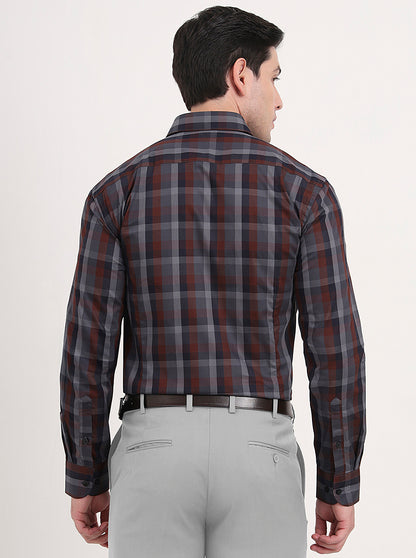 Maroon & Blue Checked Slim Fit Formal Shirt | Metal