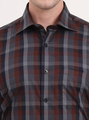 Maroon & Blue Checked Slim Fit Formal Shirt | Metal