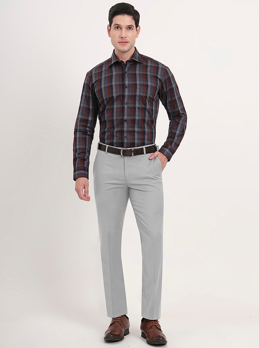 Maroon & Blue Checked Slim Fit Formal Shirt | Metal