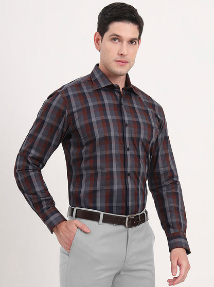 Maroon & Blue Checked Slim Fit Formal Shirt | Metal