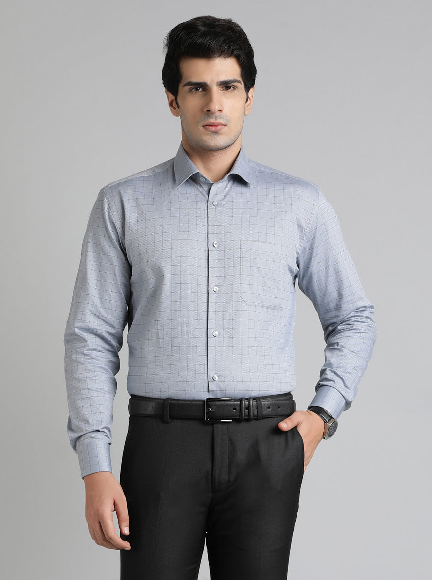 Grey Checked Regular Fit Formal Shirt | JadeBlue