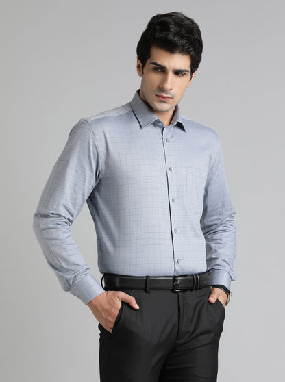 Grey Checked Regular Fit Formal Shirt | JadeBlue