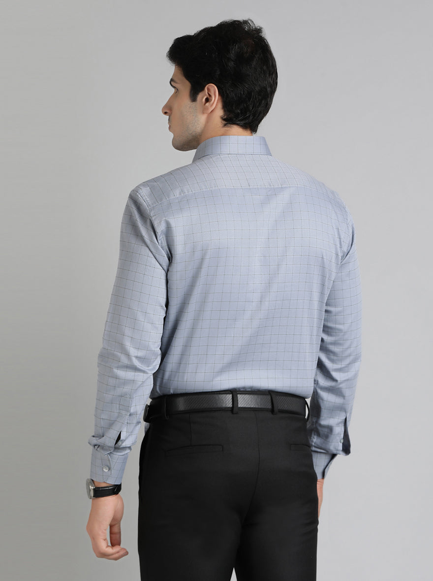 Grey Checked Regular Fit Formal Shirt | JadeBlue