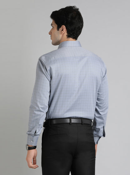 Grey Checked Regular Fit Formal Shirt | JadeBlue