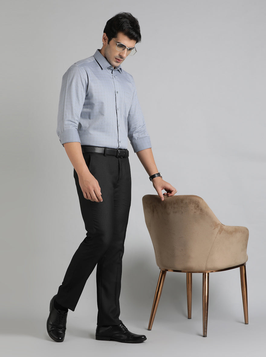 Grey Checked Regular Fit Formal Shirt | JadeBlue