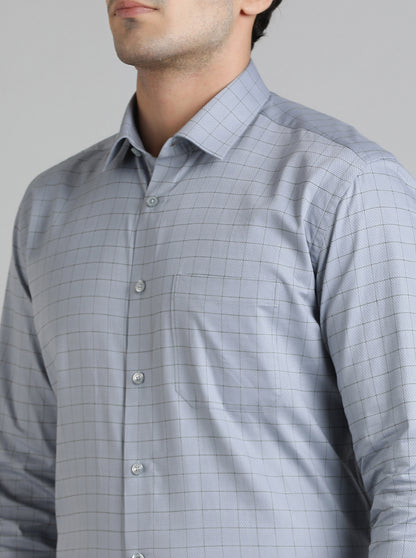 Grey Checked Regular Fit Formal Shirt | JadeBlue