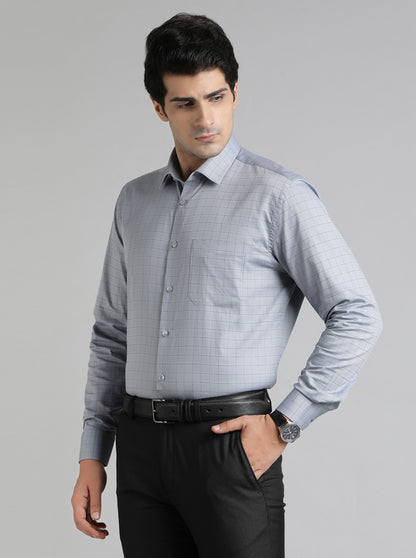 Grey Checked Regular Fit Formal Shirt | JadeBlue