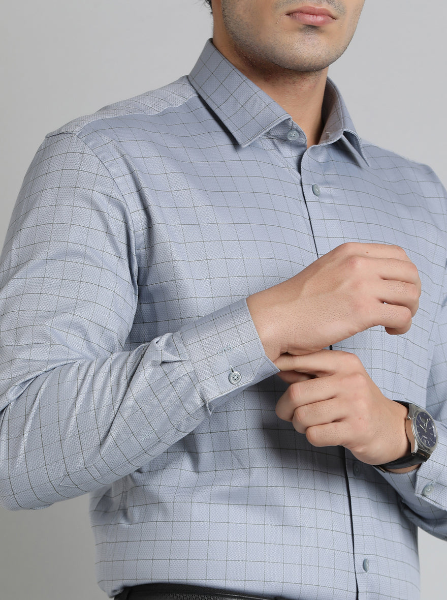 Grey Checked Regular Fit Formal Shirt | JadeBlue