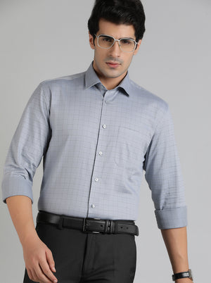 Grey Checked Regular Fit Formal Shirt | JadeBlue