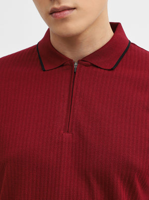 Wine Jacquard Slim Fit Polo T-Shirt | Greenfibre