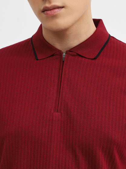 Wine Jacquard Slim Fit Polo T-Shirt | Greenfibre